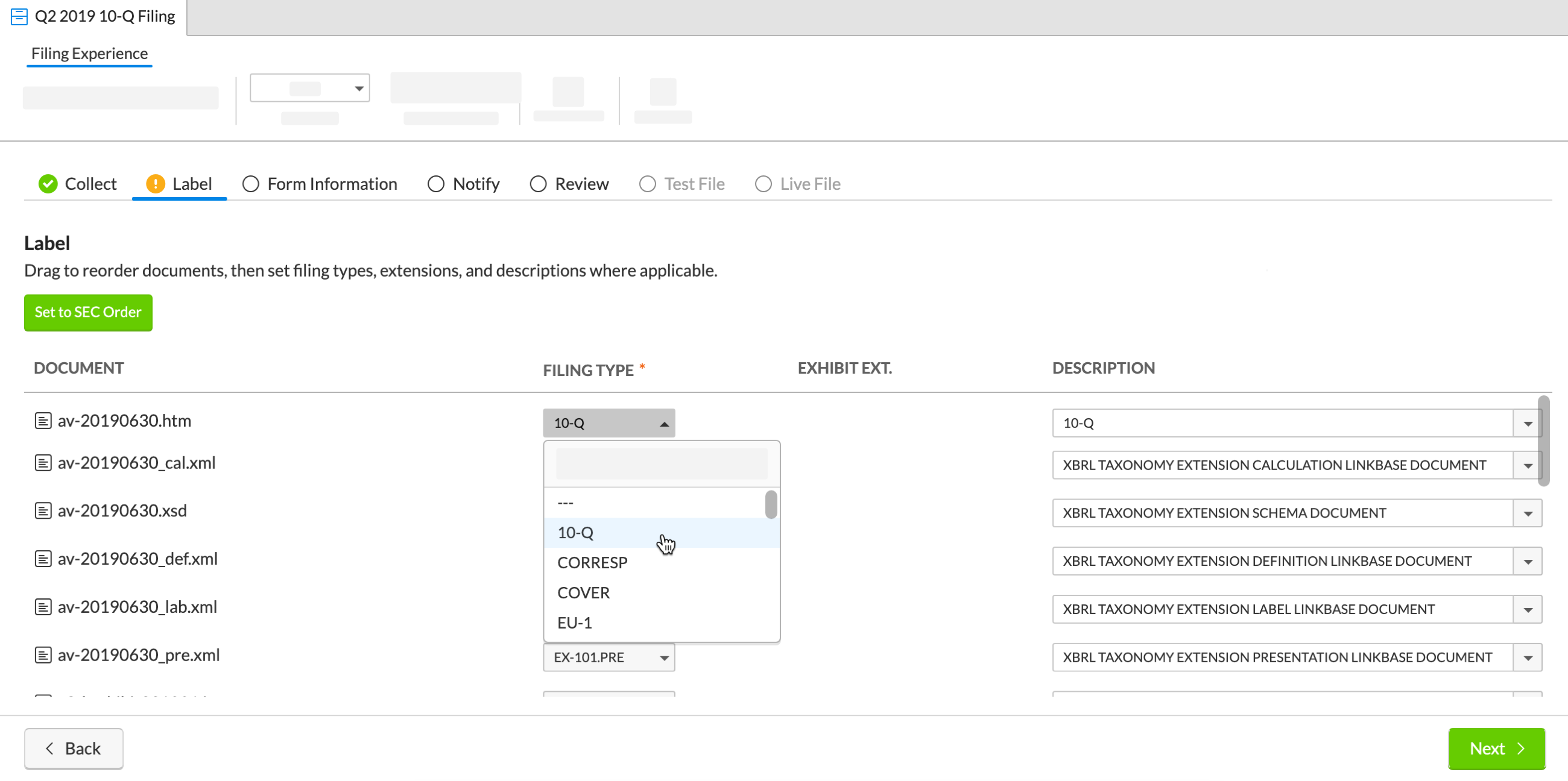 Select filing type