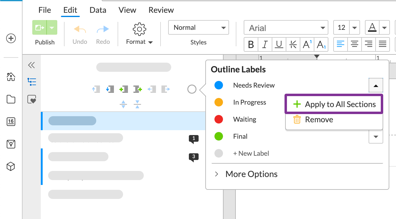 click apply to all sections to label all document section