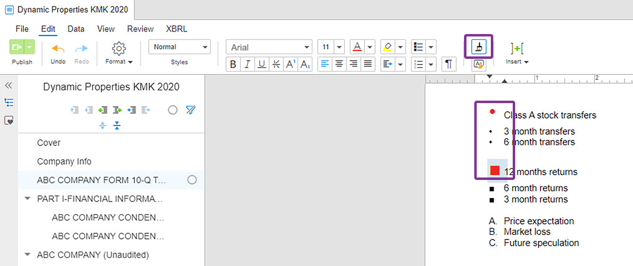 format painter for lists