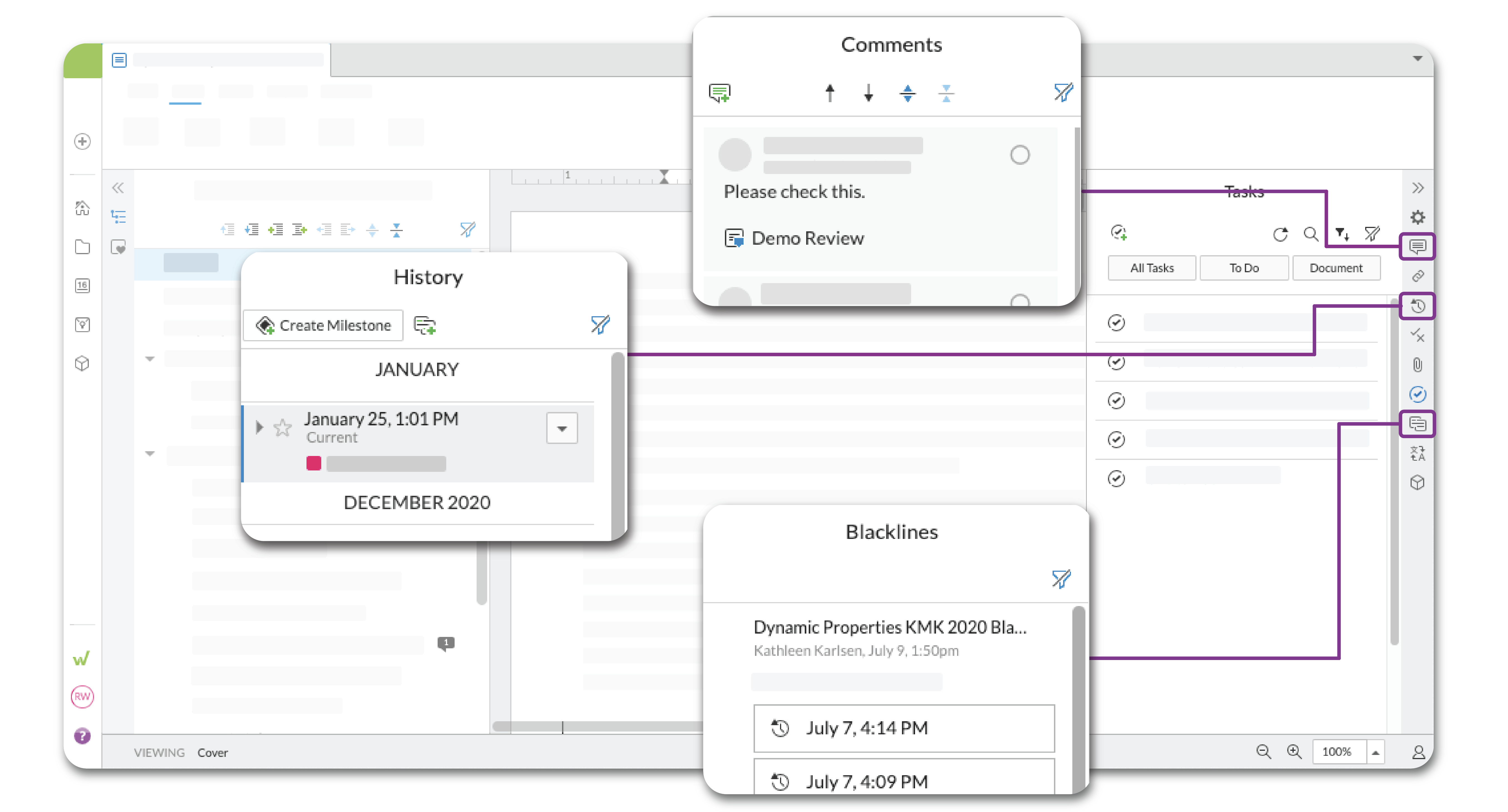 use the right panel to navigate between spreadsheet features