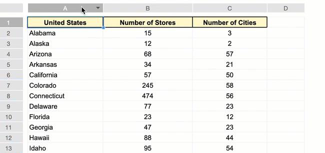 select cells to filter