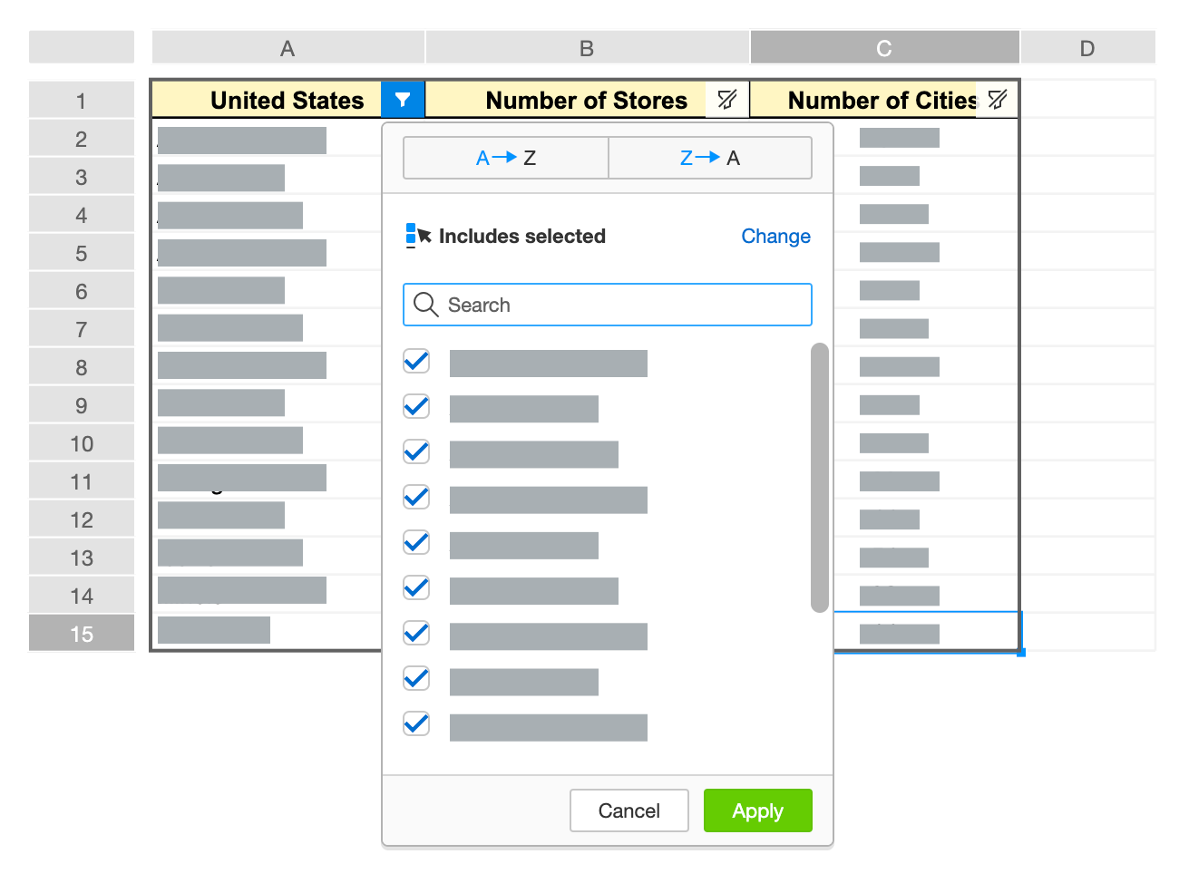 Set filter parameters