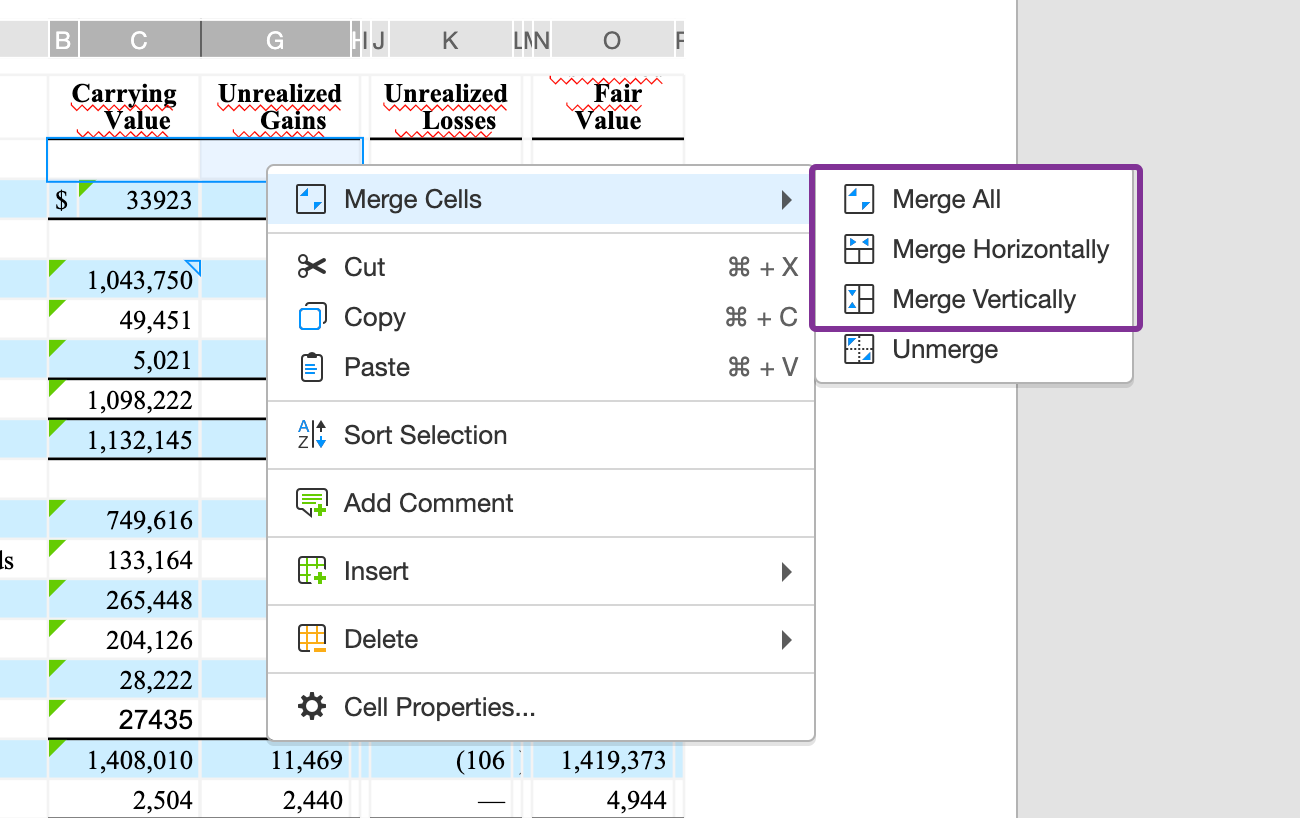merge cells in a table