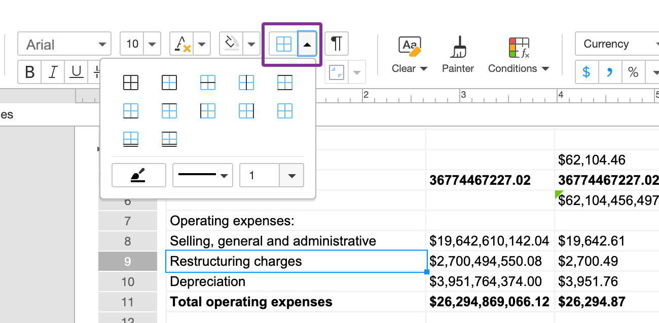 add a border dropdown