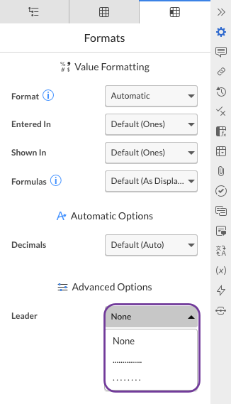 Open leader to select spacing