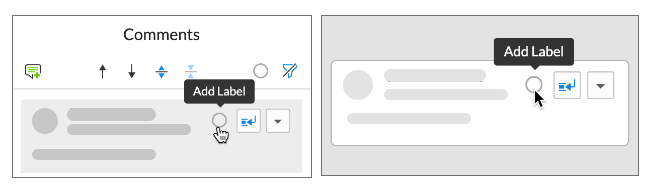 click the add label icon from the inline comment card or the comments panel