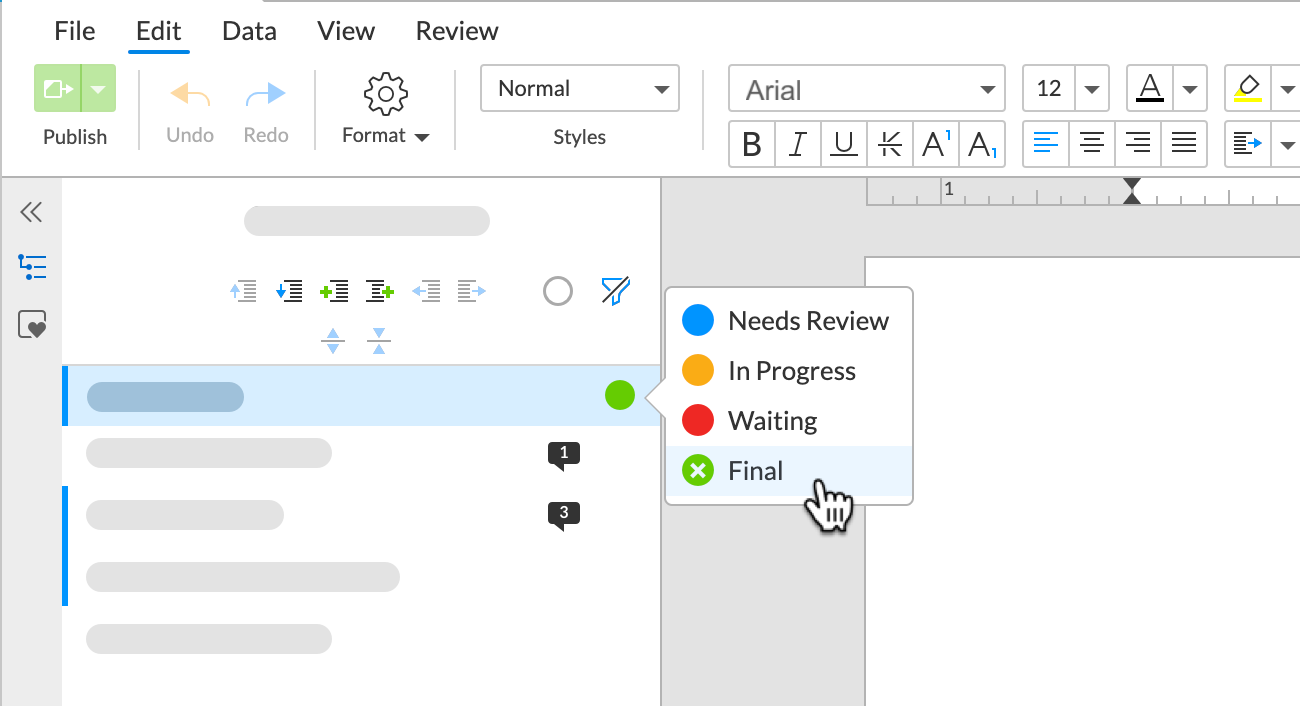 click a label again to remove it from the section