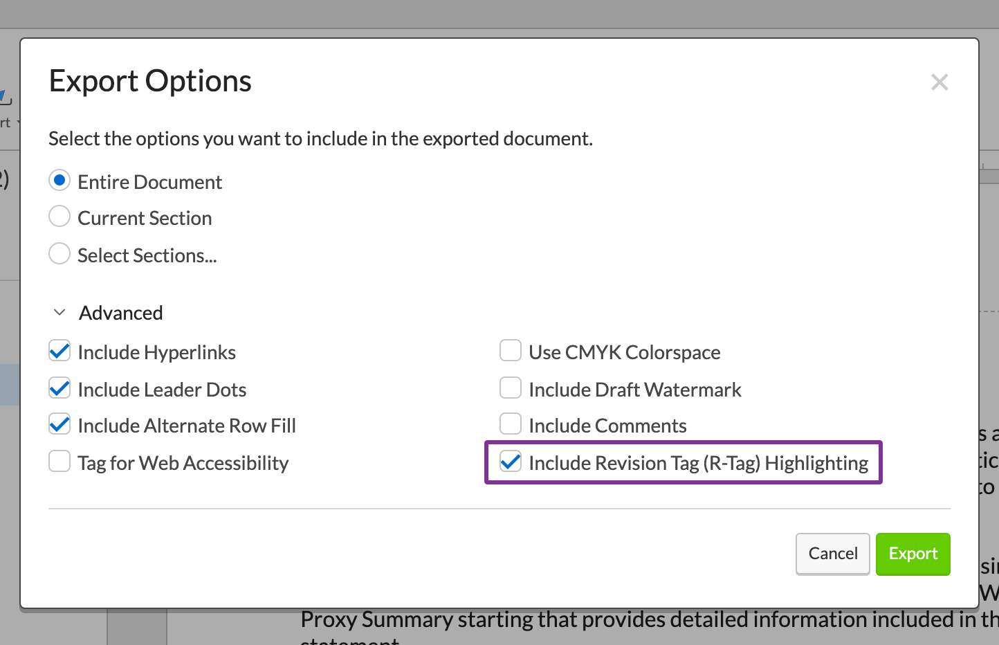 check include revision tags to include them in the pdf