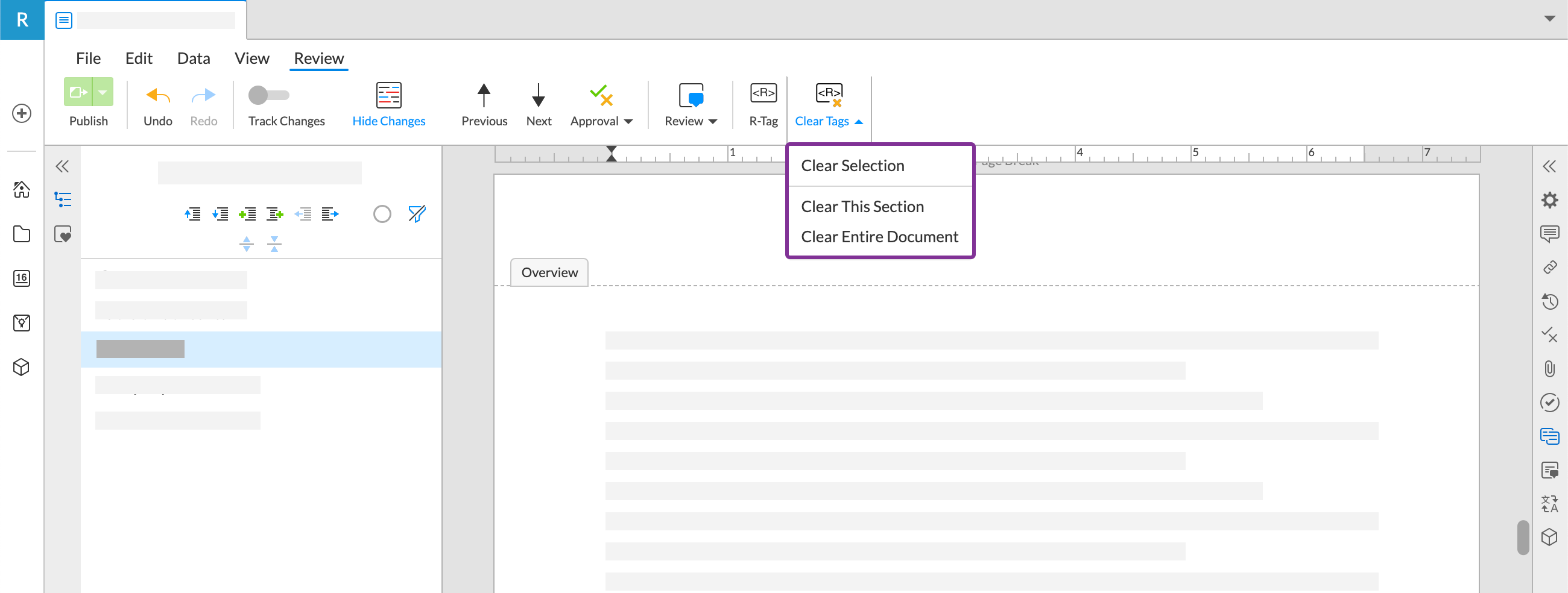 clear all tags from the review toolbar