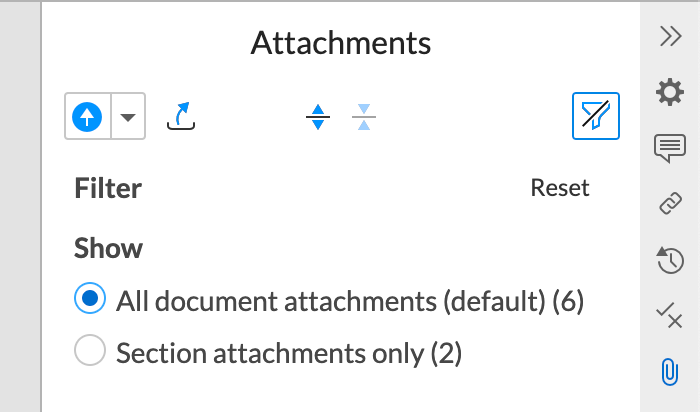 filter attachments by entire document or individual section