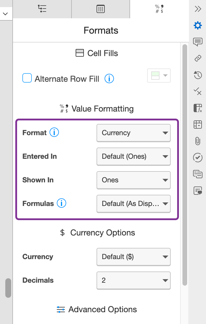 select cell input for tables