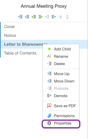 document properties menu