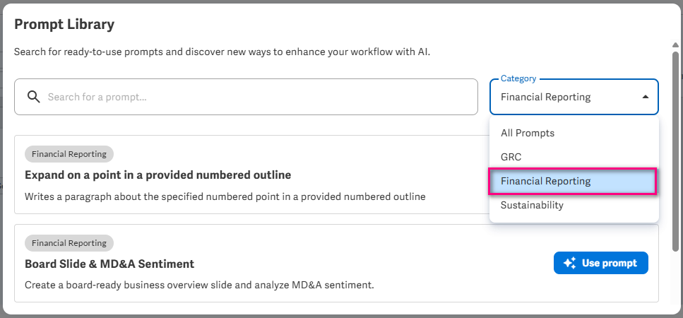 Screenshot of pulldown menu illustrating Financial Reporting option.
