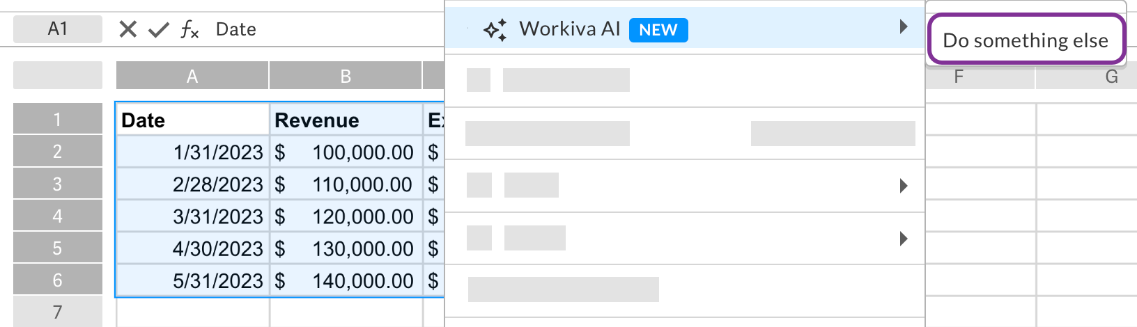 Screenshot showing example of using WK AI in a Spreadsheet