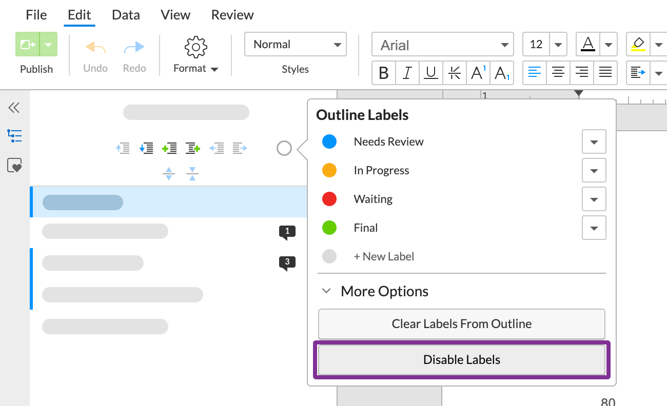click disable labels under the more options section