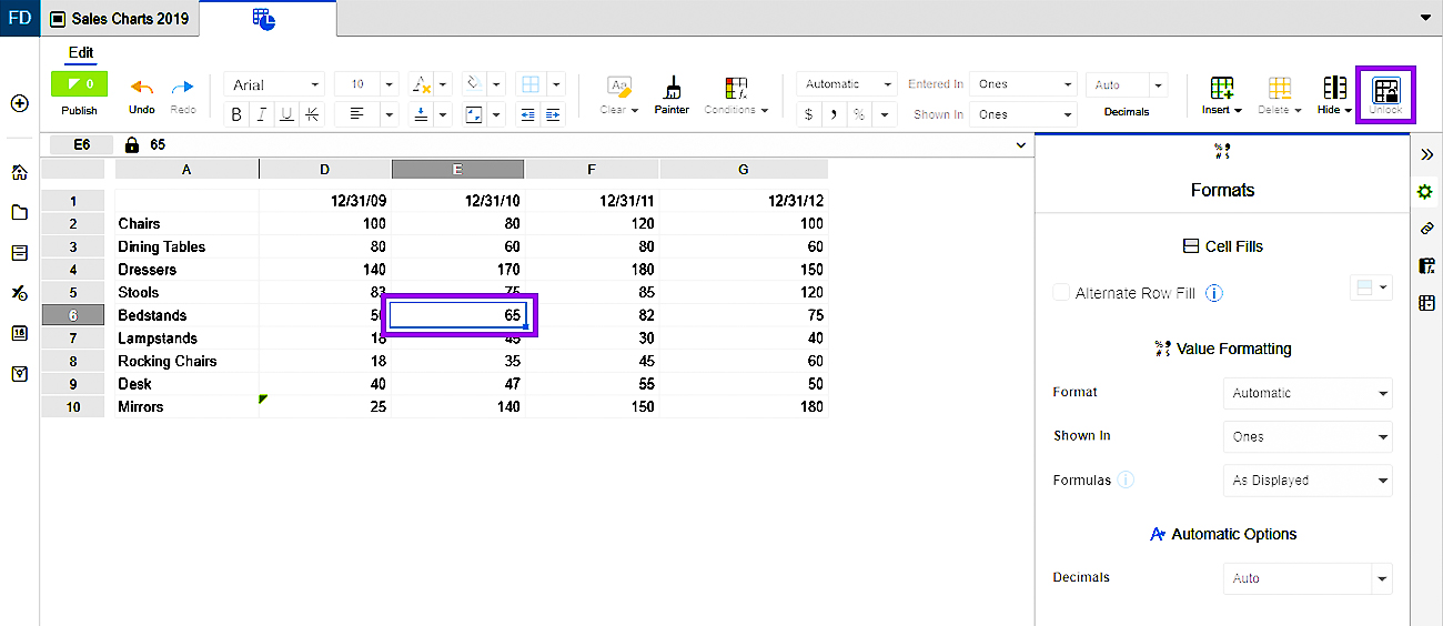 locking data in charts