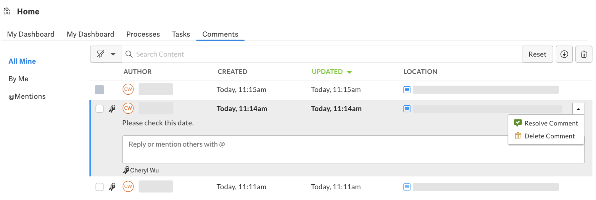Comments home