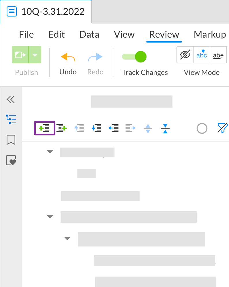 manage sections in table of contents