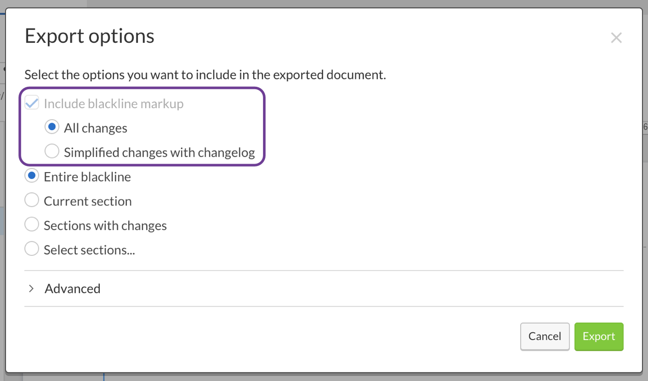 Export blackline as PDF