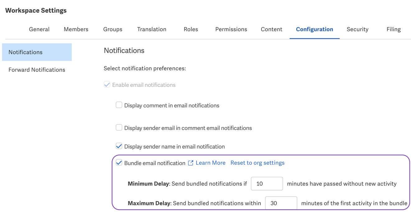 Bundle email notification with delay option