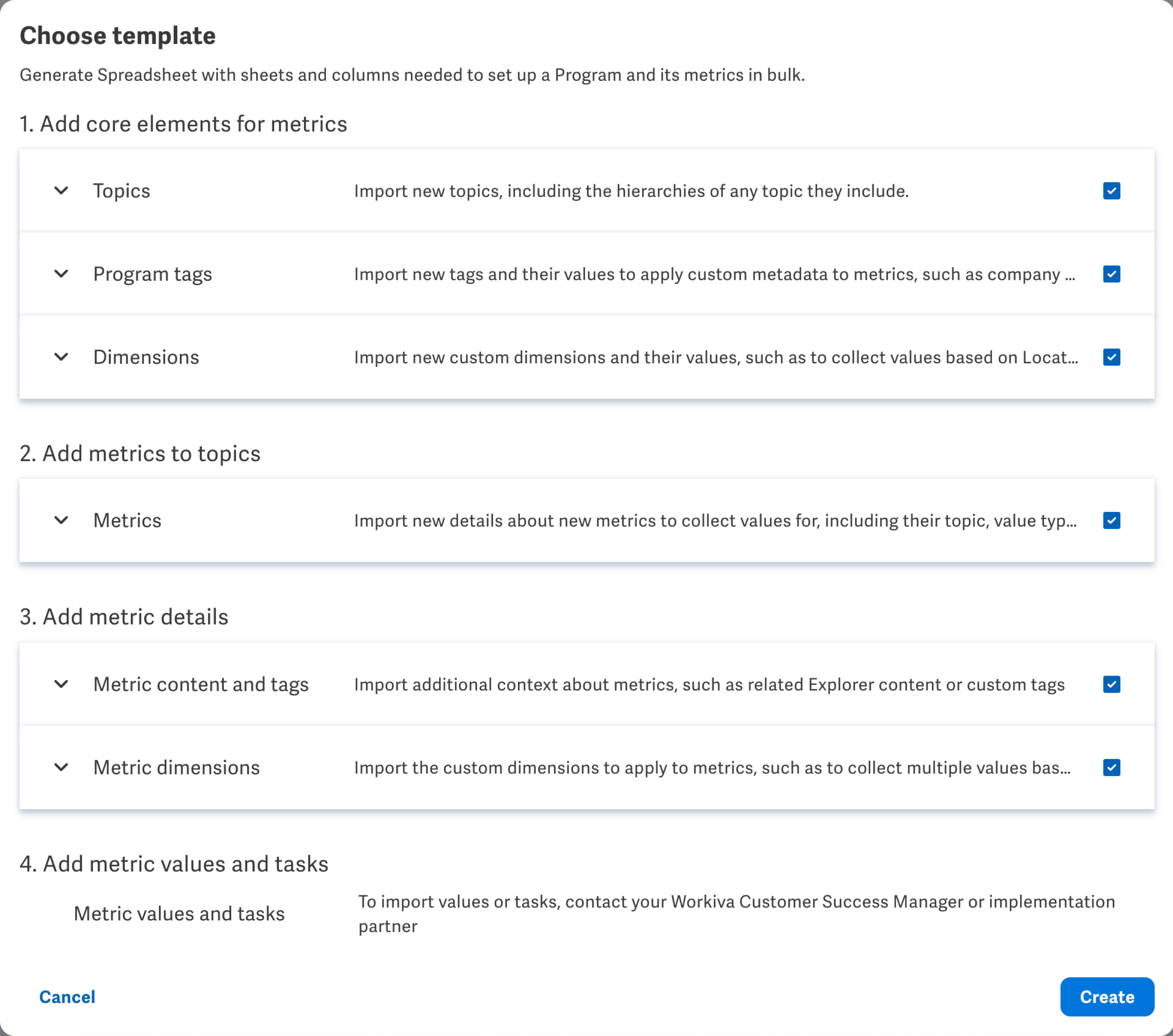 Add values and tasks to Sustainability Program metrics in bulk ...