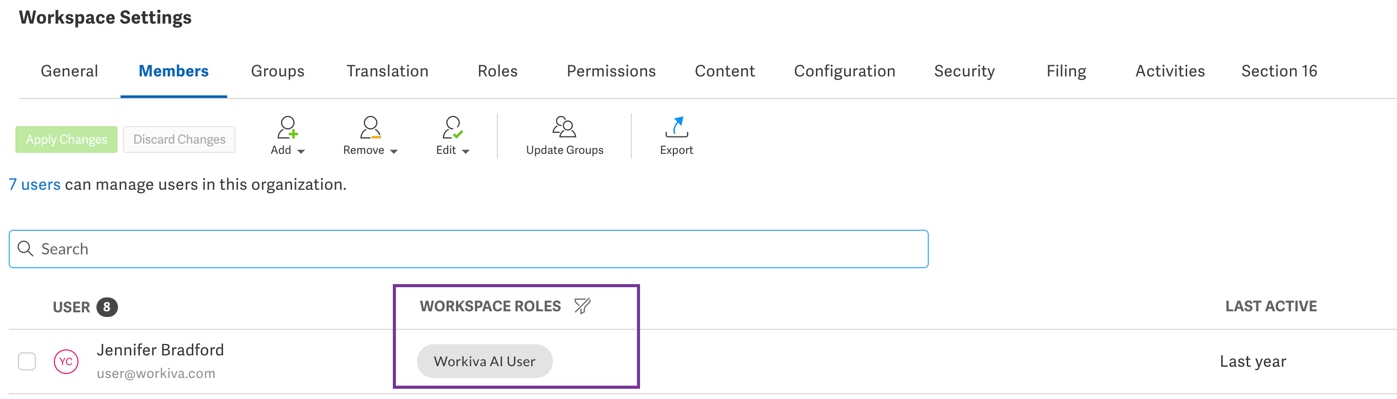 Manage Workiva AI enablement for the organization – Support Center