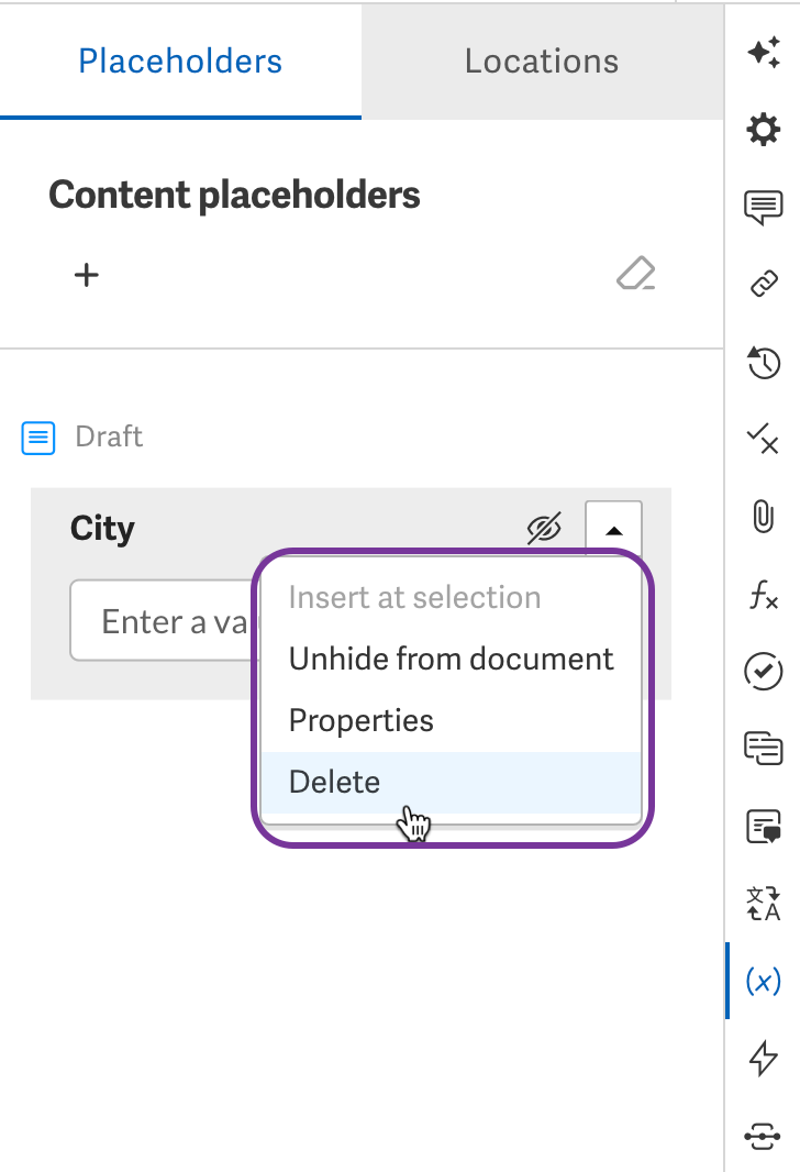 Delete individual placeholder menu