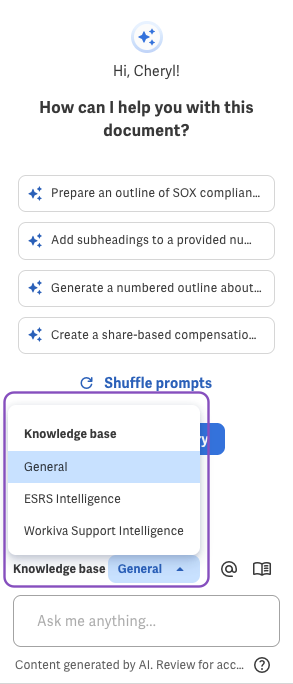 open knowledge base drop down to select a new knowledge base