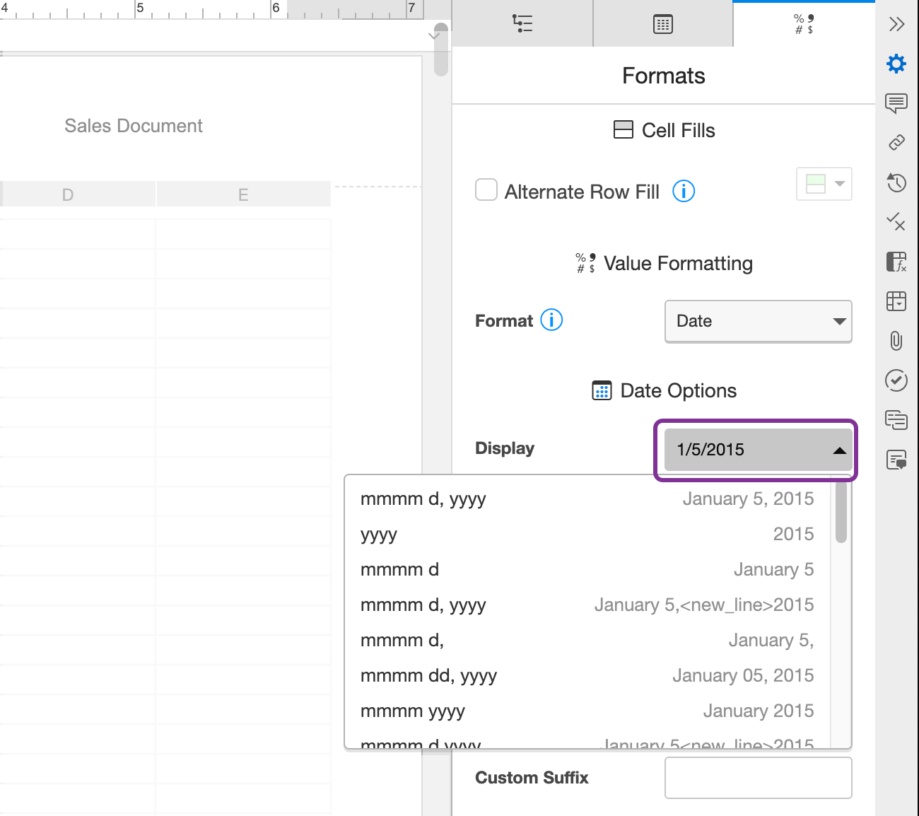display dates in tables