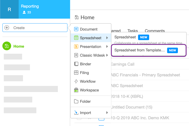 create a new spreadsheet template