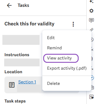 Task Activity menu with a callout box around 'View Activity'. Task Activity menu - View Activity.png