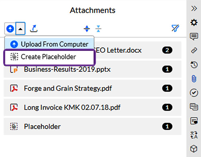 create a placeholcder for an attachment