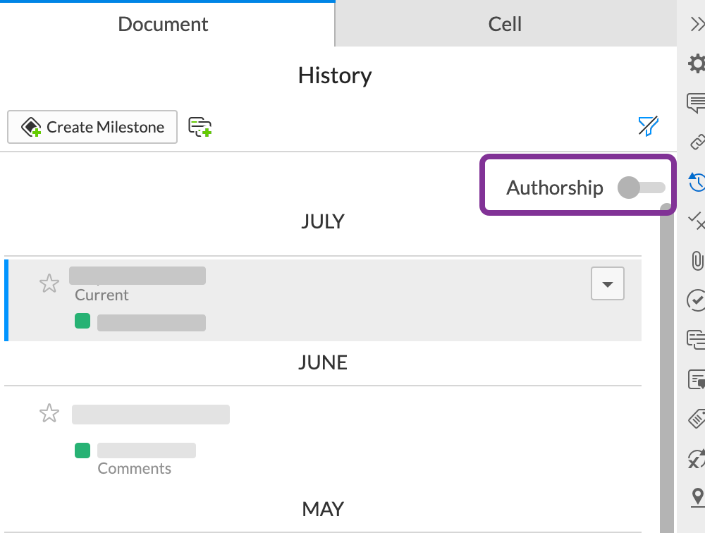 turn authorship on from the history panel toggle