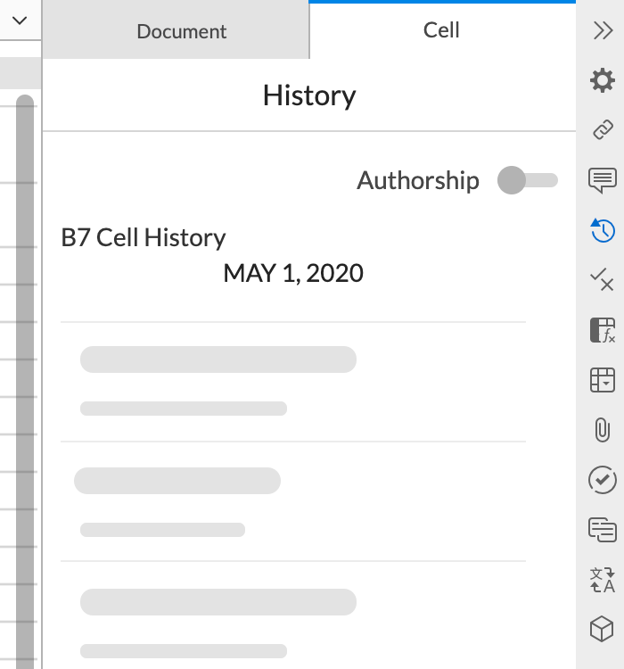 the cell history tab in the history panel