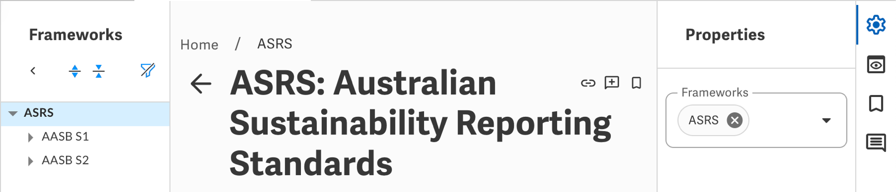 Screenshot of access panel for Australian Sustainability Reporting Standards