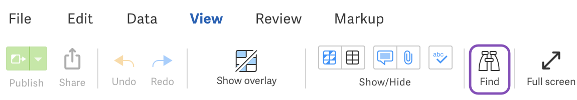Find in View toolbar