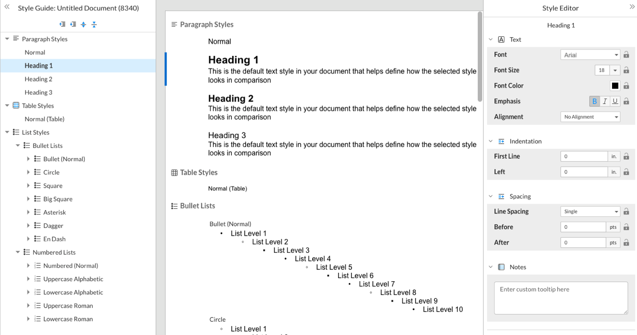 The blue line on the left side of the document shows you which style you're editing.