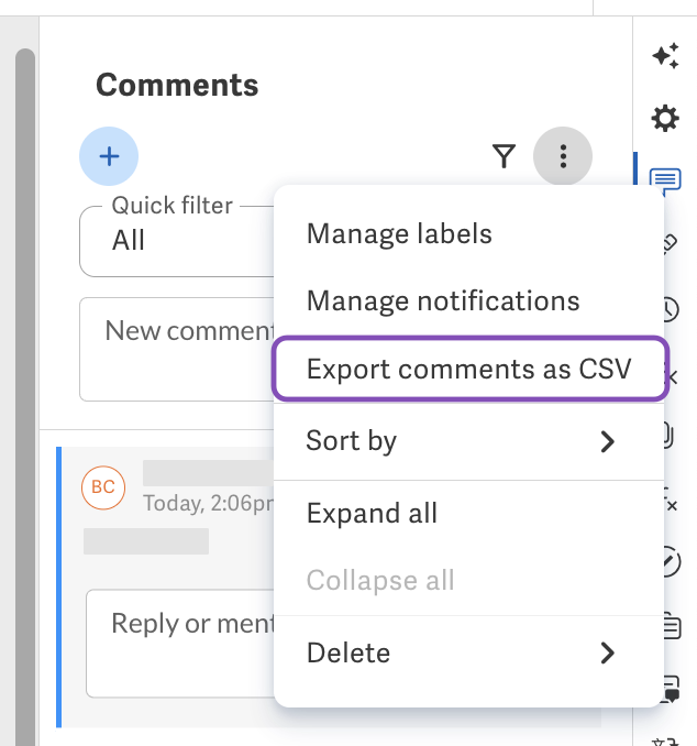 Export comments as CSV file