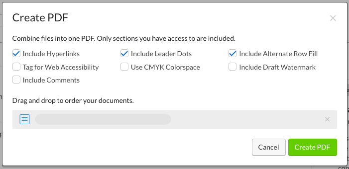 Select your preferences for your PDF