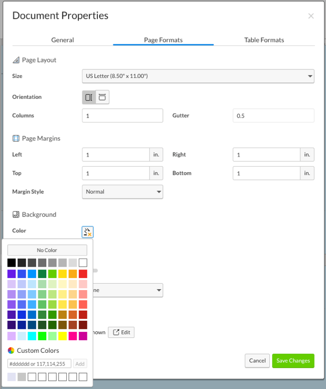 choose a color from the palette or enter a custom color code