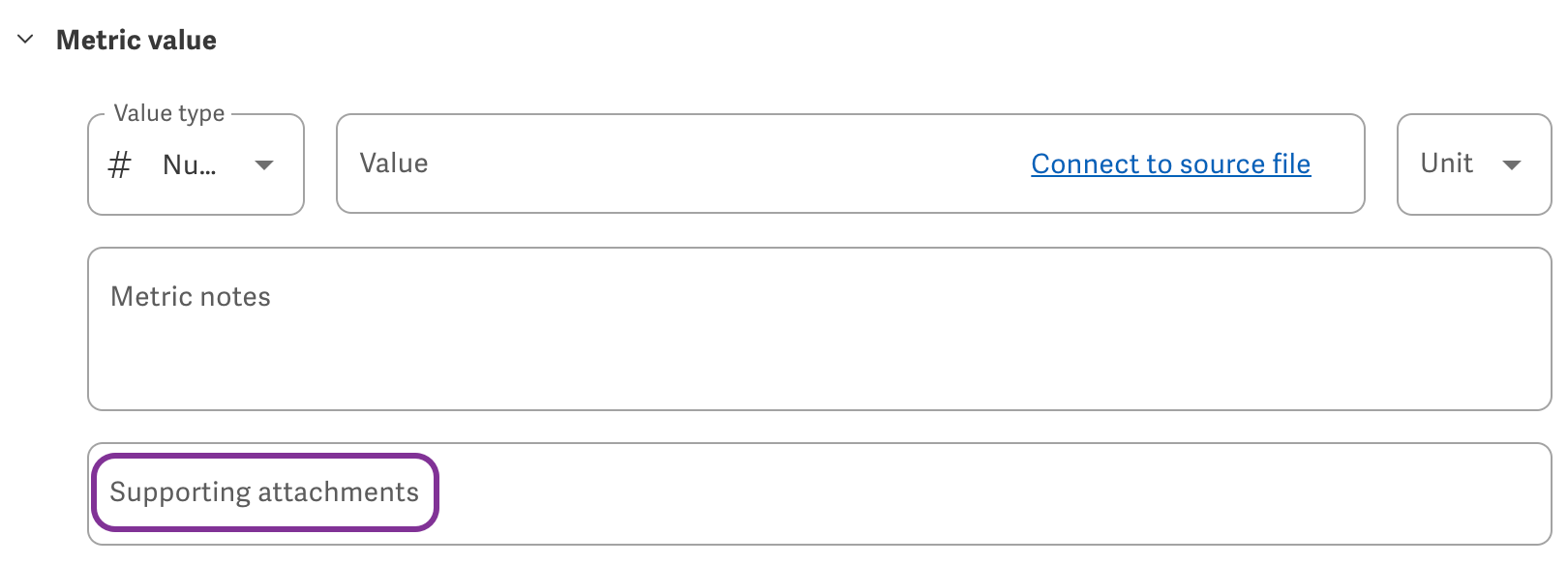 Metric value supporting attachments