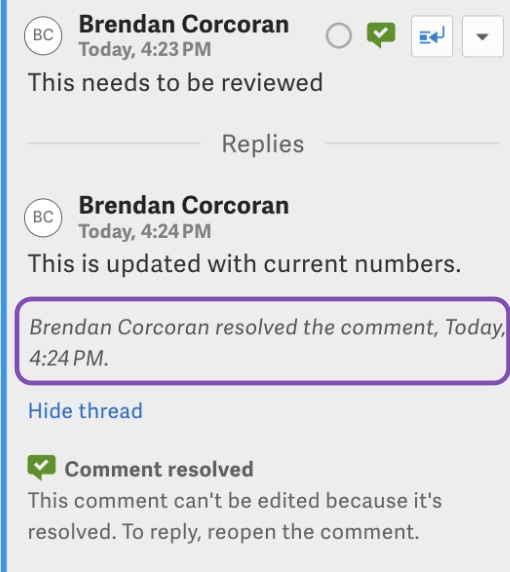 Comment description of last resolving