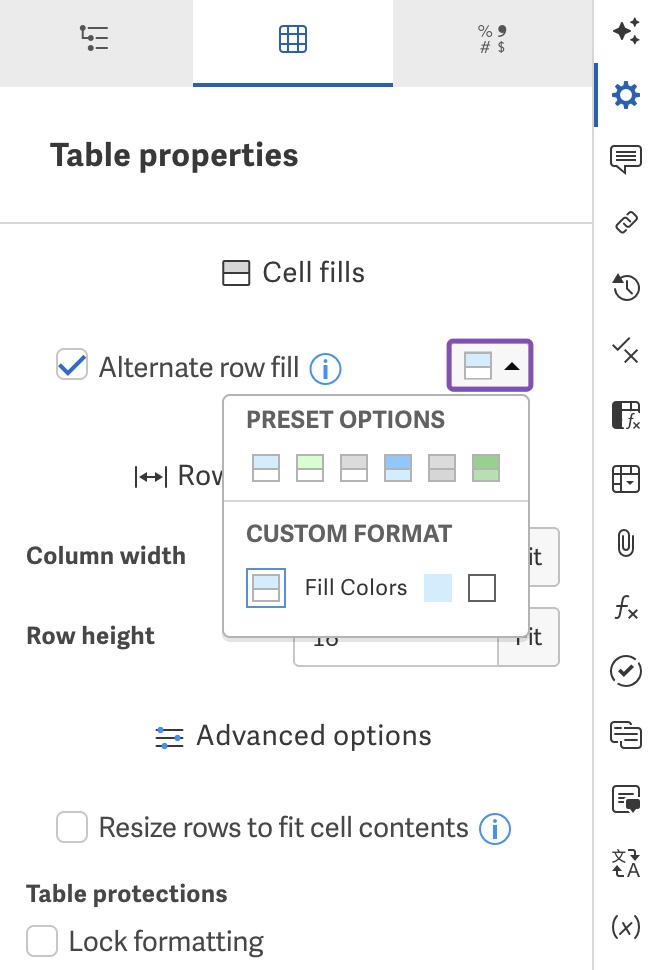 Alternate row fill color customization