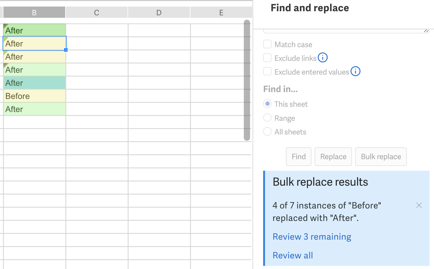 Bulk replace didn't replace all instances. Review results.
