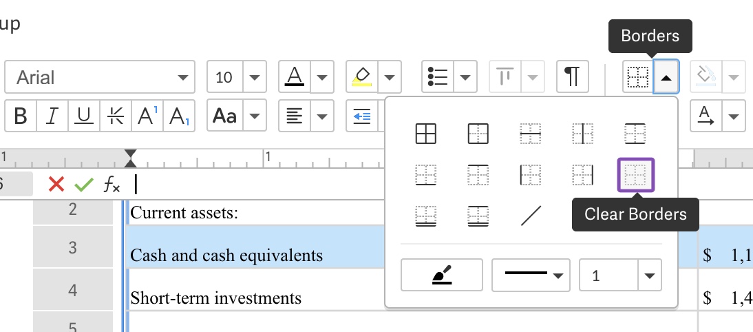 Clear borders option