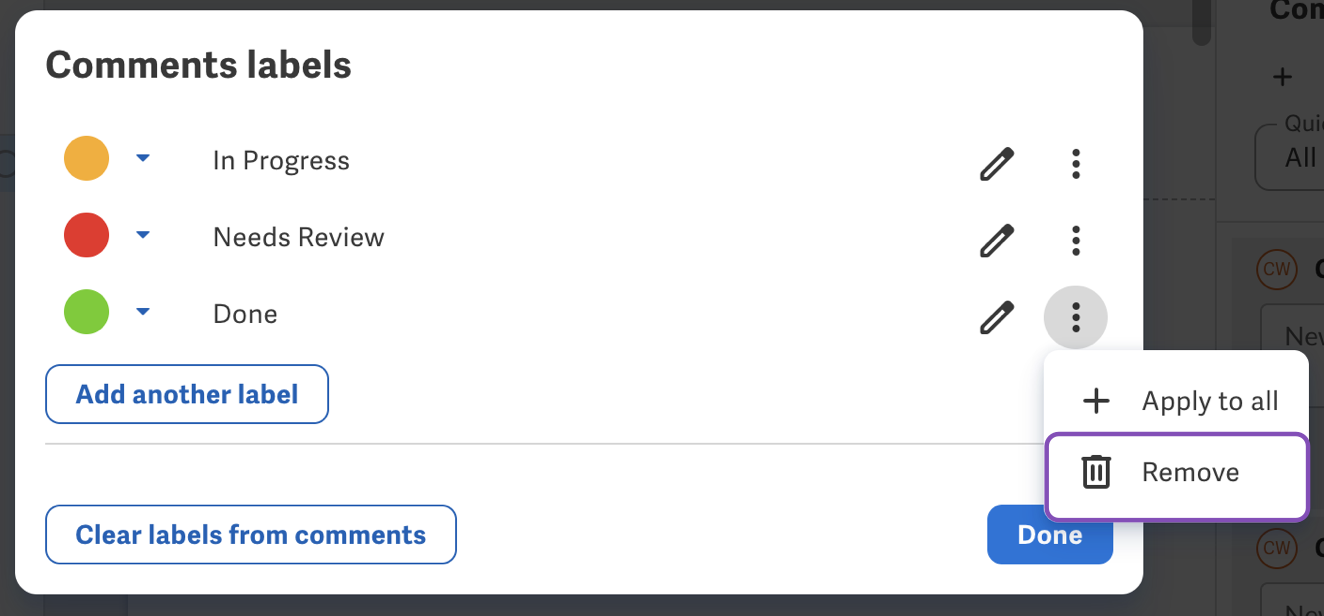 Remove label in comments panel