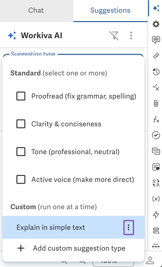 Open manage actions for custom suggestion
