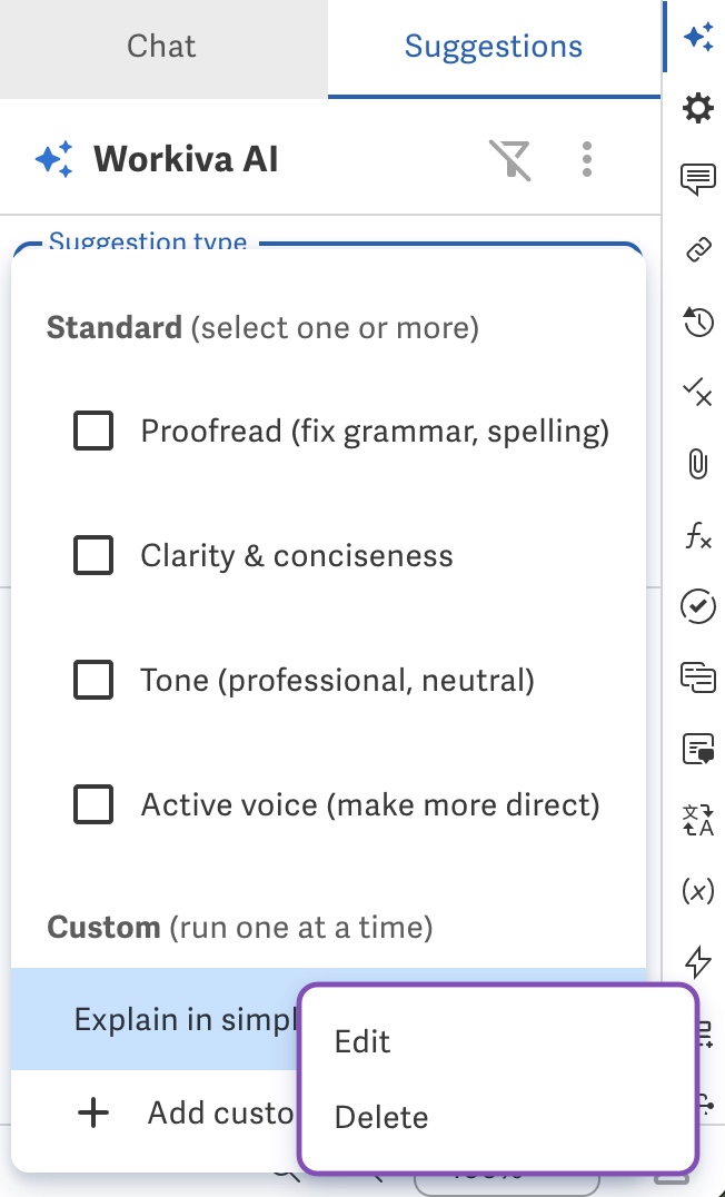 Manage custom suggestion