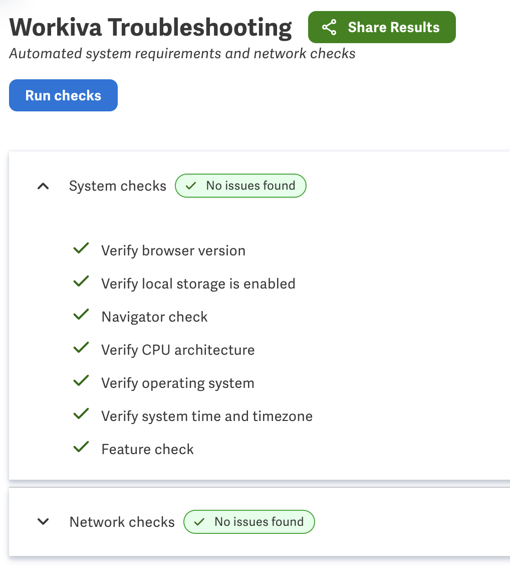 Workiva Troubleshooting check
