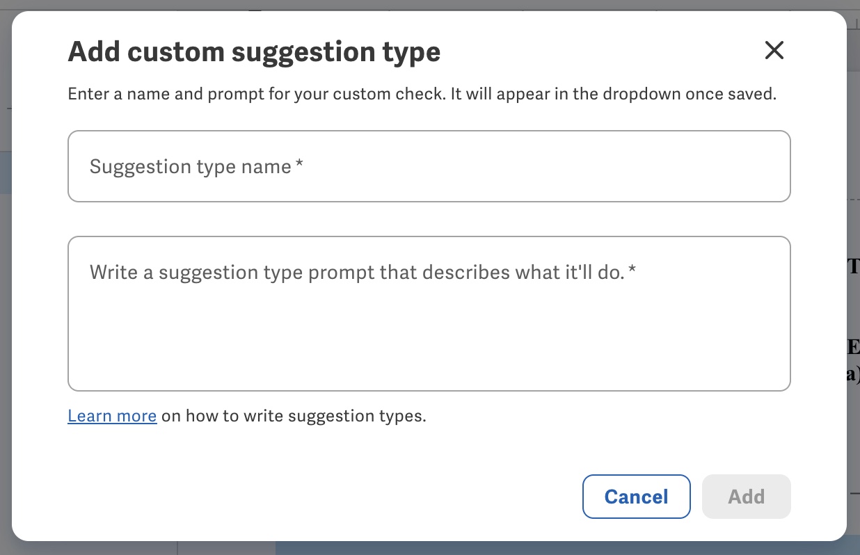 Add custom suggestion type description and name